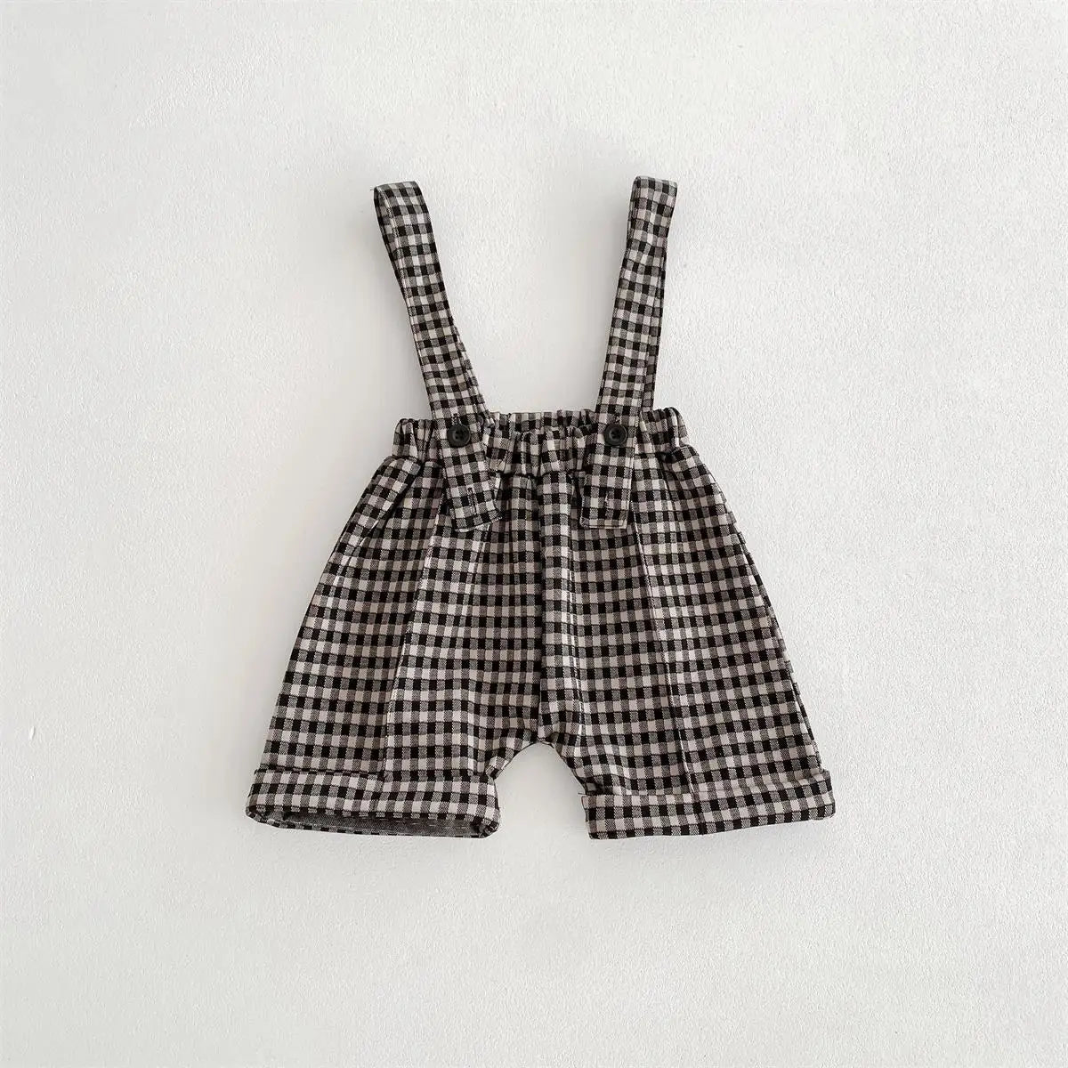 サロペットパンツ・サスペンダーパンツ plaid / 9M  73cm ベビートップス/パンツ 長袖ベアクマ刺繍ワンポイントシャツ/チェック無地サスペンダーショートパンツ 2カラー