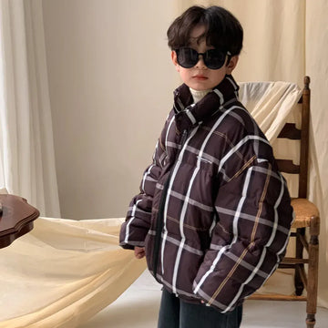 ショートコート・ジャケット・ジャンパー plaid coat / 90cm キッズアウター チェックダウンジャケット ルーズコート ボーイズ 男の子 子供服