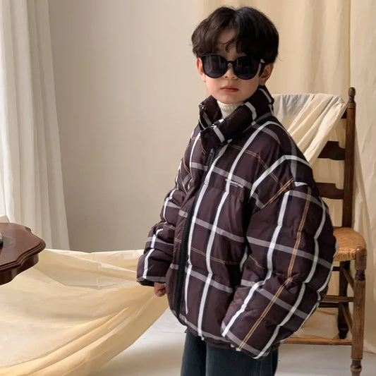 ショートコート・ジャケット・ジャンパー plaid coat / 90cm キッズアウター チェックダウンジャケット ルーズコート ボーイズ 男の子 子供服