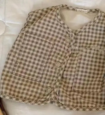 ベスト plaid corduroy vest / 6M  66cm ベビーベスト デニム/チェック ベストジャケット