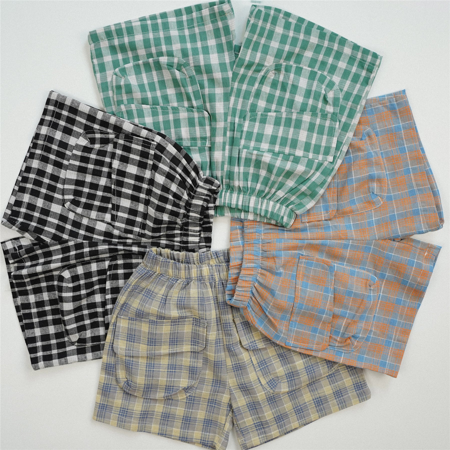 ハーフパンツ・ショートパンツ Plaid Large Pocket Casual Shorts チェック柄 ビッグポケット ショートパンツ【mh0012237】