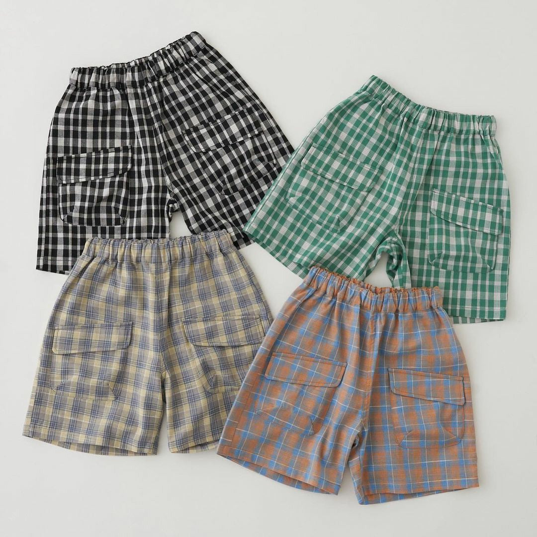 ハーフパンツ・ショートパンツ Plaid Large Pocket Casual Shorts チェック柄 ビッグポケット ショートパンツ【mh0012237】