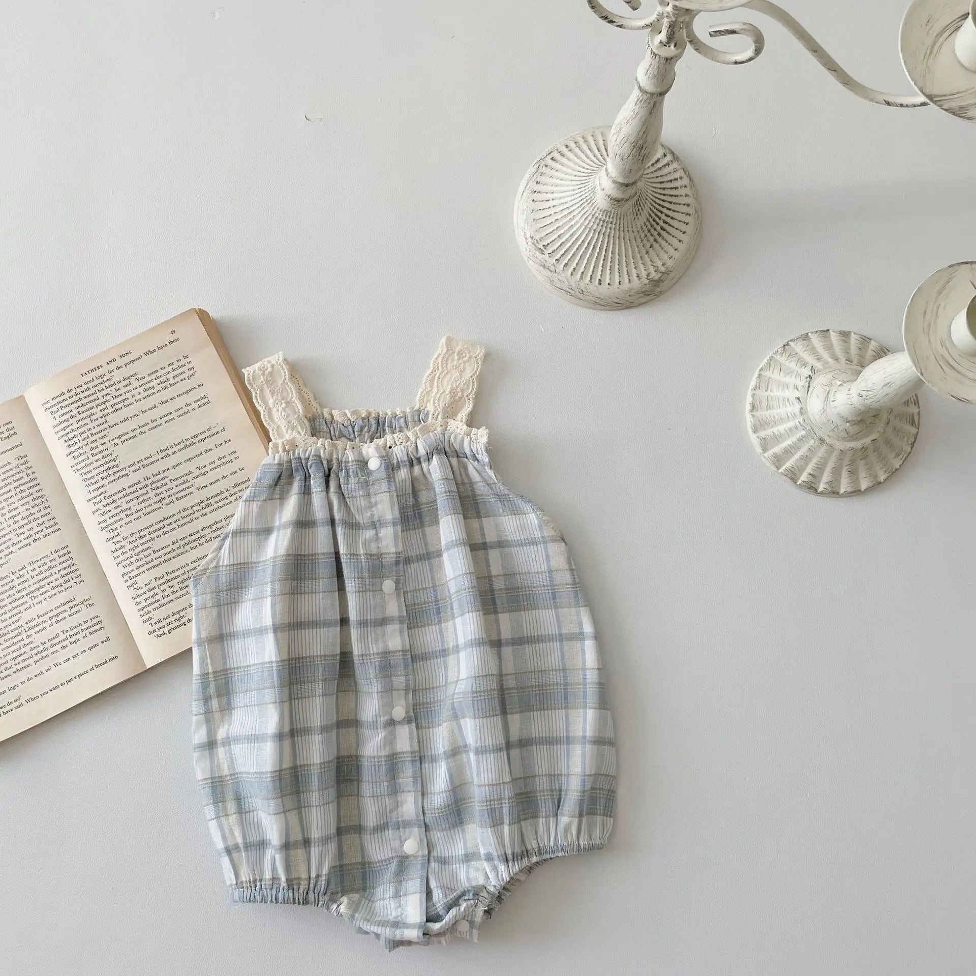 ノースリーブロンパース plaid romper / 90cm 1-2y ベビートップス/ロンパース フリルスリーブTシャツ/チェックサスペンダーボディスーツ【mh0005537】