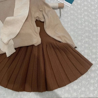 スカート Pleated skirt coffee / 80-90cm 1T-2T キッズスカート ハイウェストプリーツ/Aラインニットミニスカート【mh0008054】