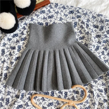 スカート Pleated skirt gray / 80-90cm 1T-2T キッズスカート ハイウェストプリーツ/Aラインニットミニスカート【mh0008054】