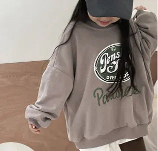 長袖セットアップ plus sweater / 90cm 1-2y キッズトップス/パンツ ロゴプリント裏フリースビッグシルエット長袖スウェットシャツ/レターロゴプリントレギンスパンツ【mh0007252】