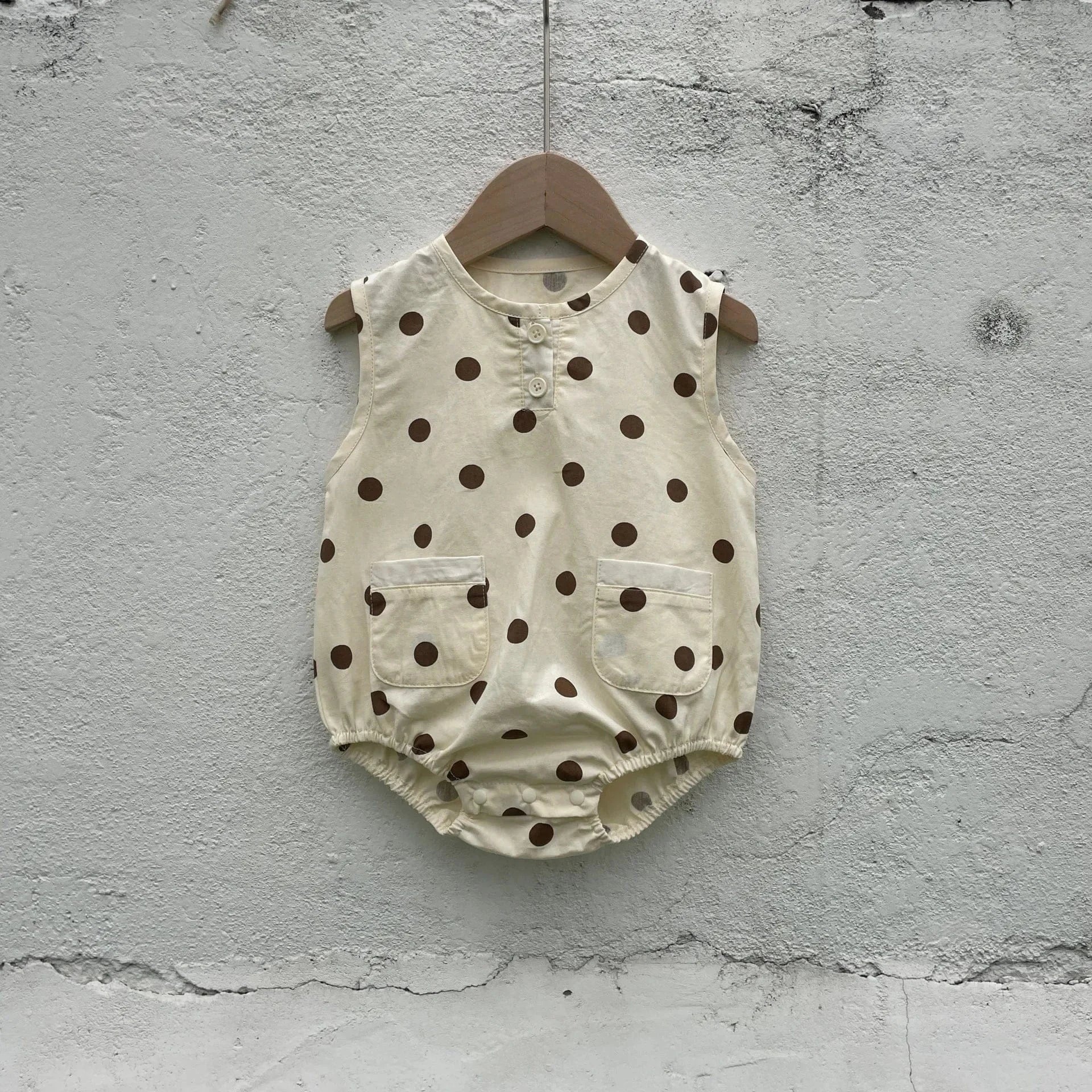 ノースリーブロンパース Polka dot / 66cm ベビーロンパース ノースリーブボディスーツ 水玉ドット/ベアくまプリント【mh0006060】