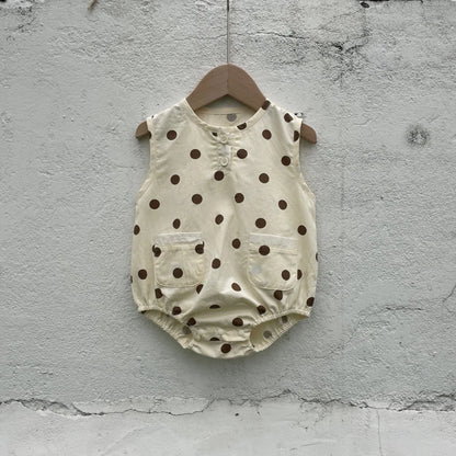 ノースリーブロンパース Polka dot / 66cm ベビーロンパース ノースリーブボディスーツ 水玉ドット/ベアくまプリント【mh0006060】