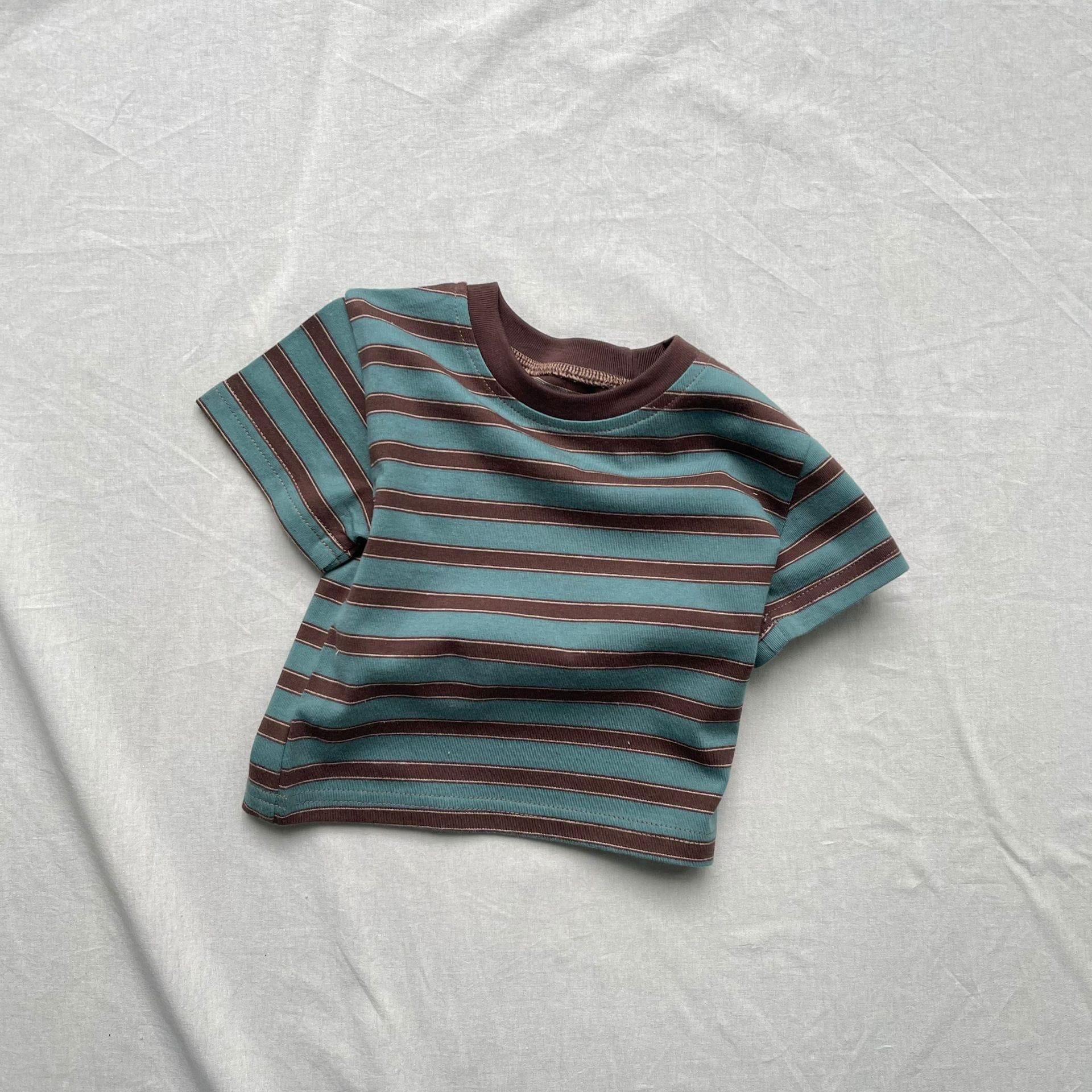 半袖セットアップ Positive stripe T-blue stripe / 73cm ボーダー半袖Tシャツ/ベアくまサスペンダーロンパース【mh0009425】