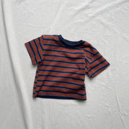 半袖セットアップ Positive stripe T-brown stripe / 73cm ボーダー半袖Tシャツ/ベアくまサスペンダーロンパース【mh0009425】