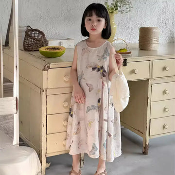 ノースリーブワンピース print / 90cm 1-2y キッズワンピース ノースリーブワンピース 蝶バタフライプリント サマードレス