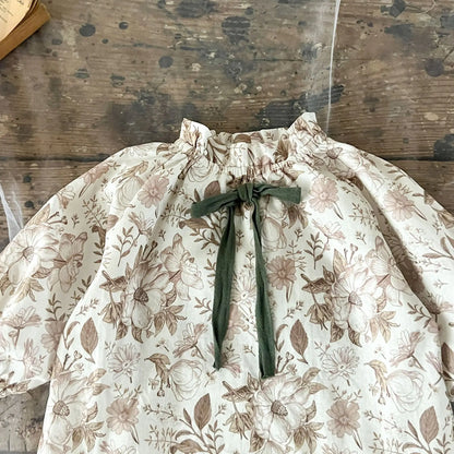 長袖セットアップ print top / 66cm 0-6m ベビートップス/パンツ スタンドフリルカラーリボン長袖チュニックブラウス/コーデュロイサスペンダーバルーンサロペットパンツ【mh0007463】