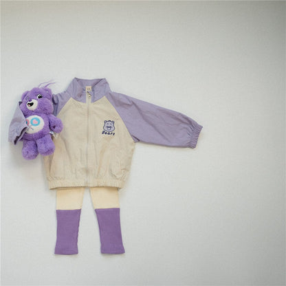 レギンスパンツ purple / 12M  80cm / 取り寄せ（7〜21日） キッズパンツ リブレギンスパンツ カラフルパッチワーク 5カラー