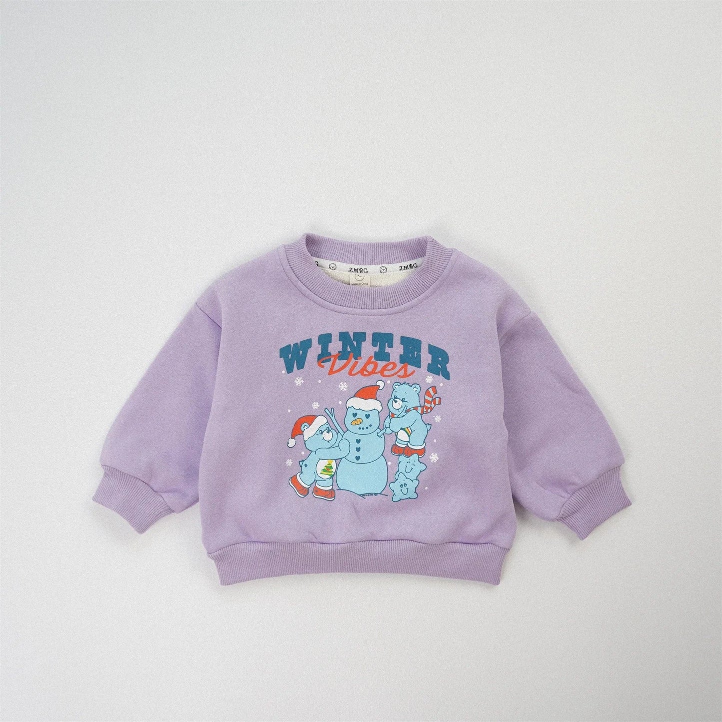 トレーナー・フーディ Purple / 12M  80CM ベビートップス ベアくまスノーマン雪だるまプリント裏フリース長袖スウェットトレーナー【mh0007769】