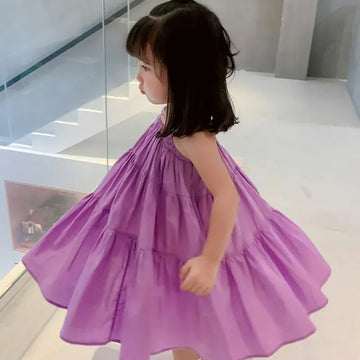 ノースリーブワンピース Purple / 2T 90cm キッズワンピース キャミソール ティアードワンピース 3カラー【mh0005969】