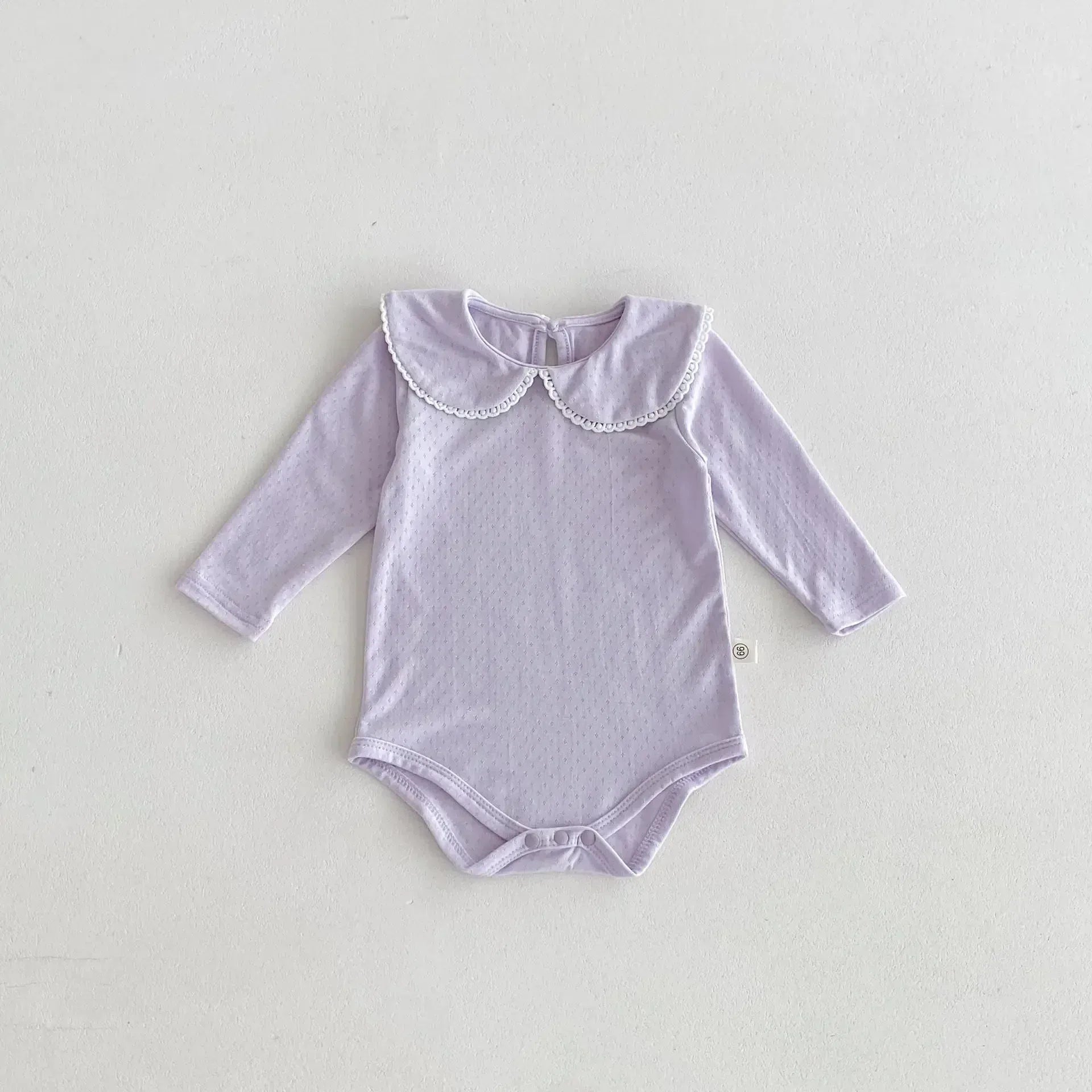長袖ロンパース Purple / 66cm 0-6m ベビーロンパース レース縁取り丸襟長袖シンプルボディスーツ 2カラー【mh0007167】