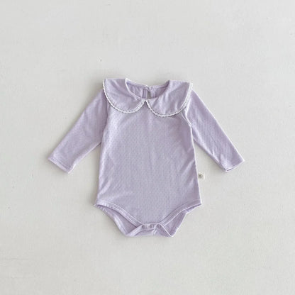 長袖ロンパース Purple / 66cm 0-6m ベビーロンパース レース縁取り丸襟長袖シンプルボディスーツ 2カラー【mh0007167】