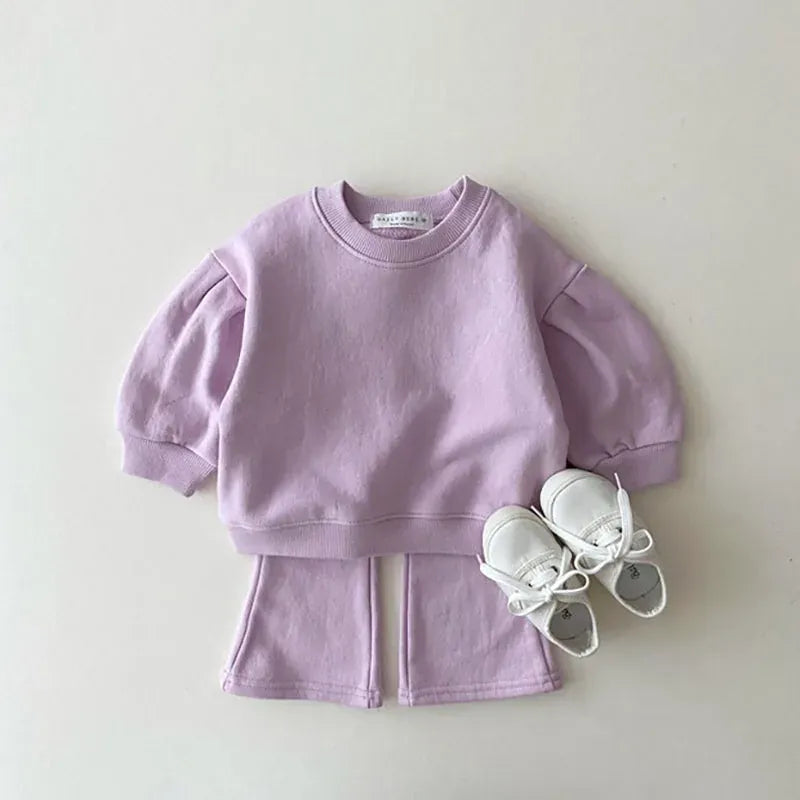 長袖セットアップ purple / 66cm ベビーセットアップ 2点セット 長袖パフスリーブスウェットシャツ フレアパンツ 3カラー