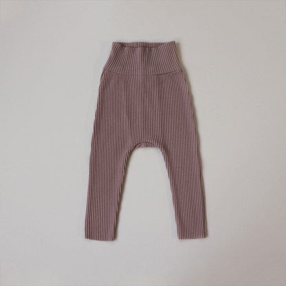レギンスパンツ purple / 66cm ベビー リブ ハイウェスト レギンス パンツ ユニセックス 2649A