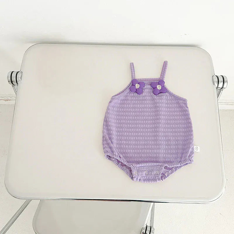 ノースリーブロンパース Purple / 66cm ベビーロンパース キャミソールボディスーツ フラワー/いちご/チェリーワンポイント 4カラー【mh0005320】
