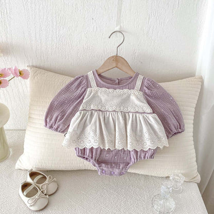 長袖ロンパース Purple / 66cm レースエプロンドッキング長袖ロンパース【mh0010927】