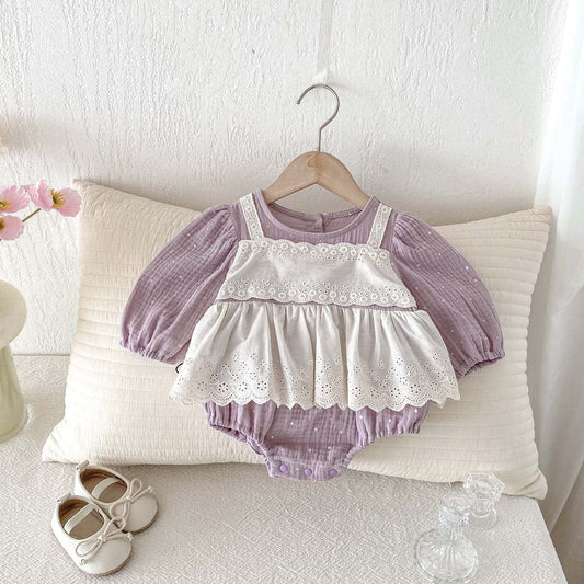 長袖ロンパース Purple / 66cm レースエプロンドッキング長袖ロンパース【mh0010927】