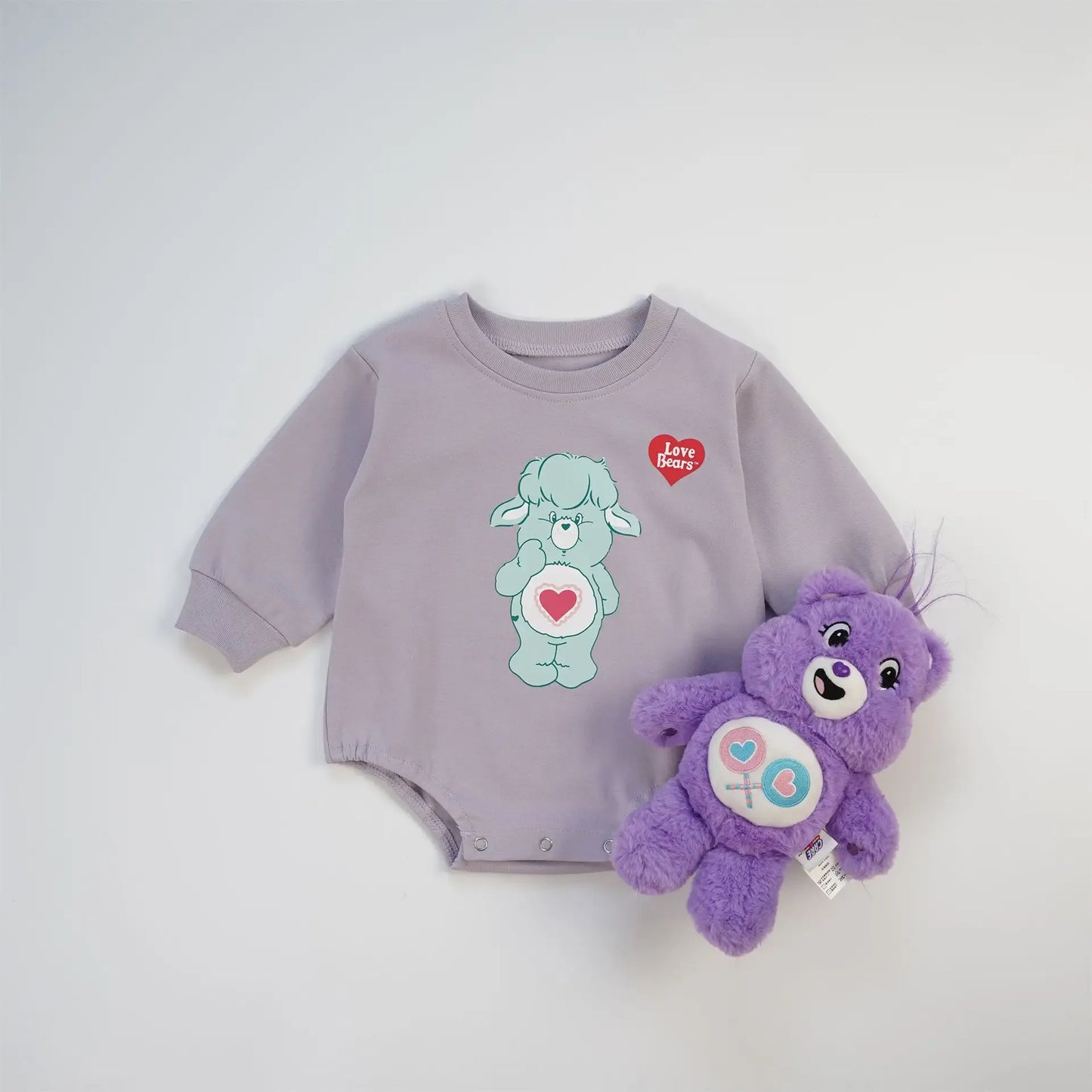 長袖ロンパース Purple / 6M  66CM ベビーロンパース くまベアアニマルプリント長袖ボディスーツ 3カラー【mh0006969】