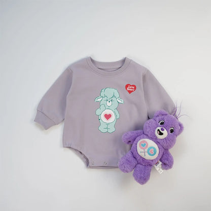 長袖ロンパース Purple / 6M  66CM ベビーロンパース くまベアアニマルプリント長袖ボディスーツ 3カラー【mh0006969】