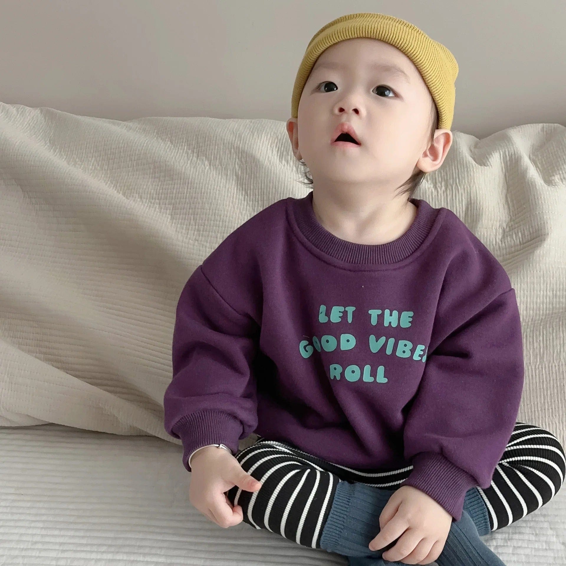 トレーナー・フーディ Purple / 6M  66CM ベビートップス レターロゴプリント裏起毛長袖スウェットシャツトレーナー【mh0007787】