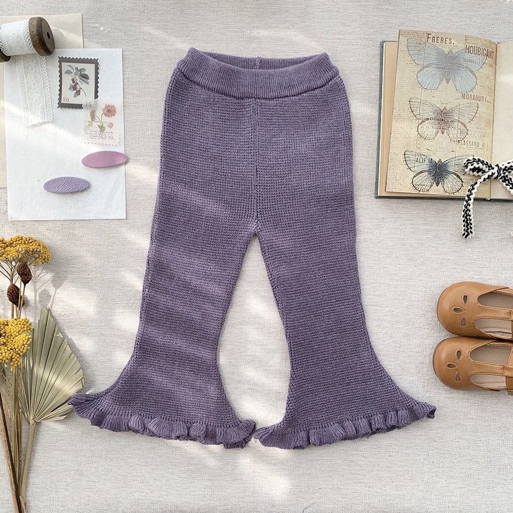 ロングパンツ・スウェットパンツ Purple / 80cm キッズ フリル フレア ニット パンツ
