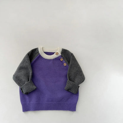 ニット・セーター Purple / 9M  73CM ベビーキッズトップス カラフルパッチワーク/ボーダーニット長袖セーター【mh0008043】