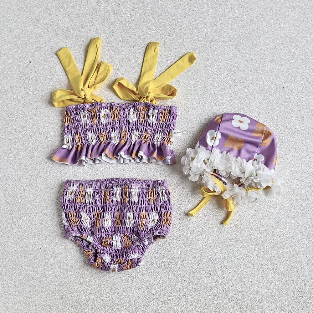 ベビー用水着 purple set / 73cm ベビー 水着 ワンピース ビキニ セパレート レトロフラワー スイムウェア ガールズ【mh0002436】