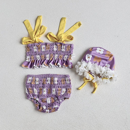 ベビー用水着 purple set / 73cm ベビー 水着 ワンピース ビキニ セパレート レトロフラワー スイムウェア ガールズ【mh0002436】