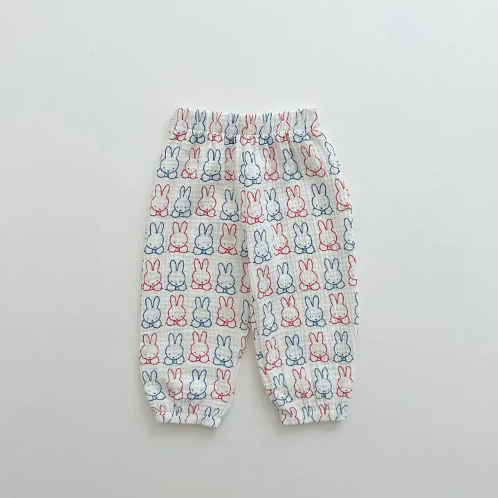 ロングパンツ・スウェットパンツ rabbit / 12M  80CM キッズパンツ サマーロングパンツ 薄手 ハート/ベアくま/カラフルうさぎ/水玉ドットプリント【mh0005515】