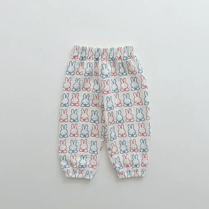 ロングパンツ・スウェットパンツ rabbit / 12M  80CM キッズパンツ サマーロングパンツ 薄手 ハート/ベアくま/カラフルうさぎ/水玉ドットプリント【mh0005515】