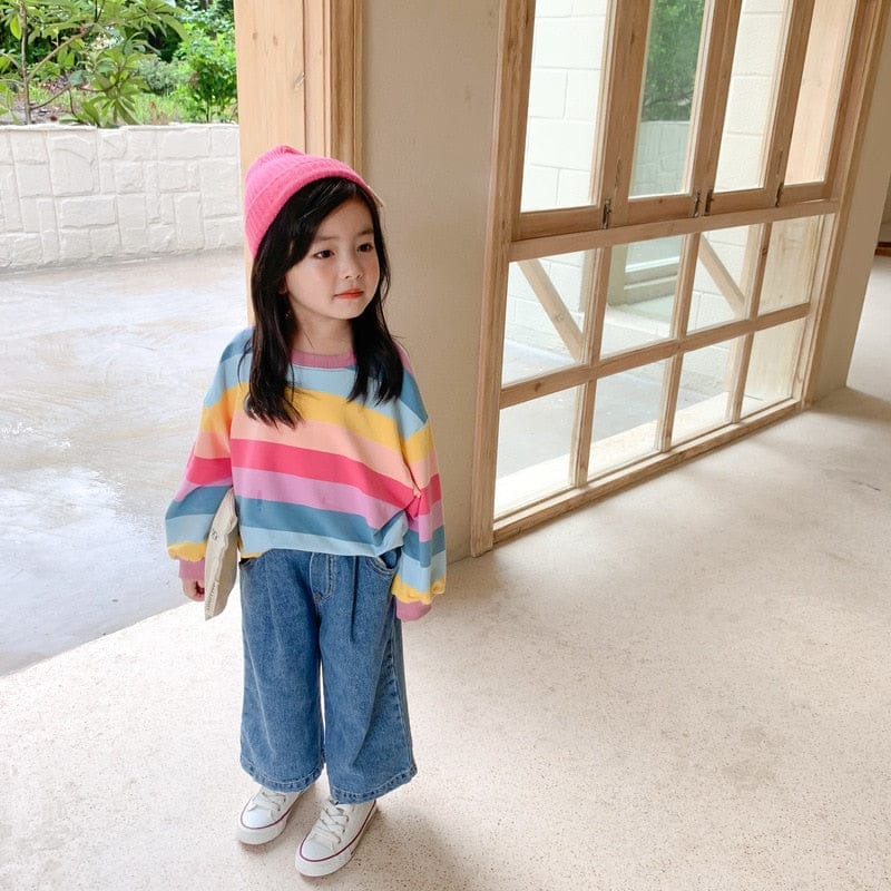 トレーナー・フーディ rainbow girl / 80cm / 取り寄せ（3〜14日） ☺︎ キッズ レインボー カラフル ボーダー 長袖 スウェットシャツ トップス ユニセックス