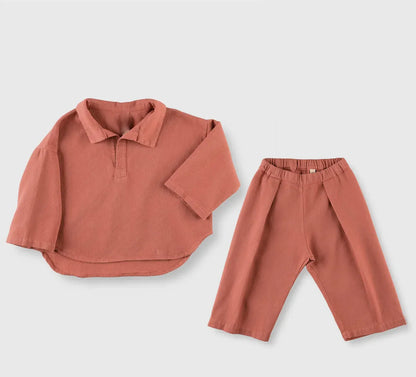 長袖セットアップ red / 12M  80cm キッズセットアップ 2点セット 長袖ポロシャツ ロングパンツ 3カラー