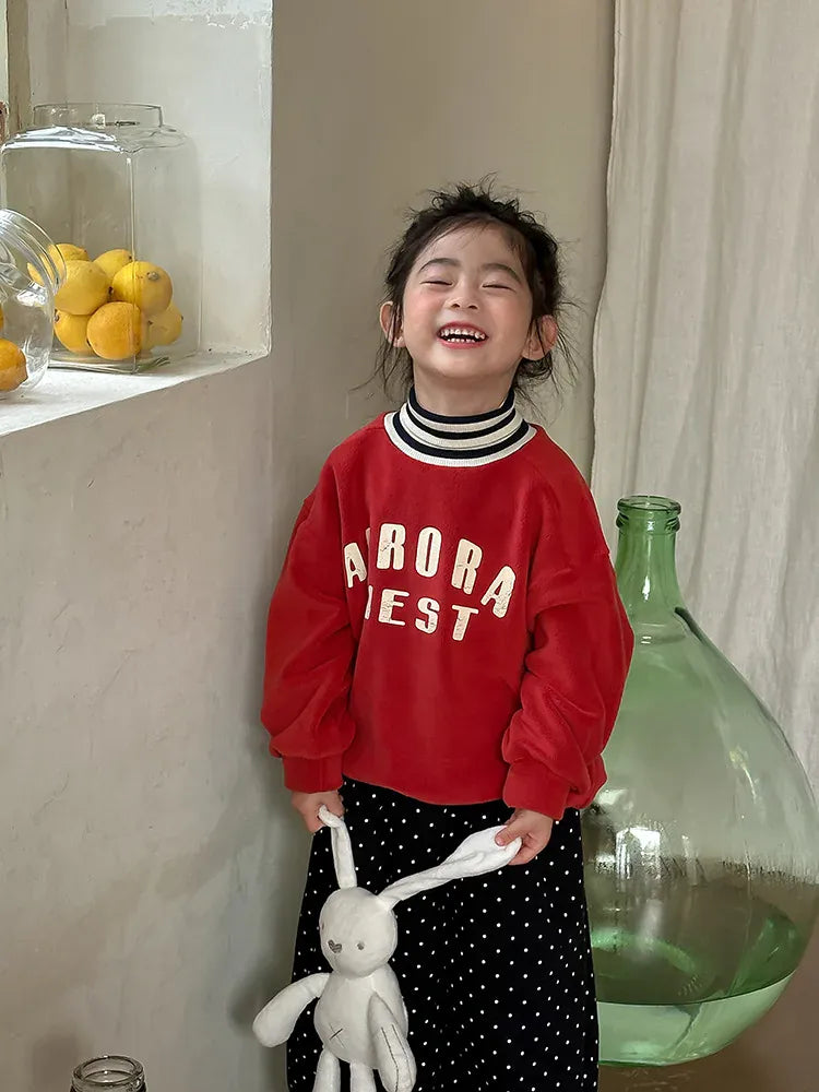 トレーナー・フーディ Red / 24M  90CM キッズトップス ボーダーリブニットハイネックドッキング長袖スウェットシャツ【mh0007991】