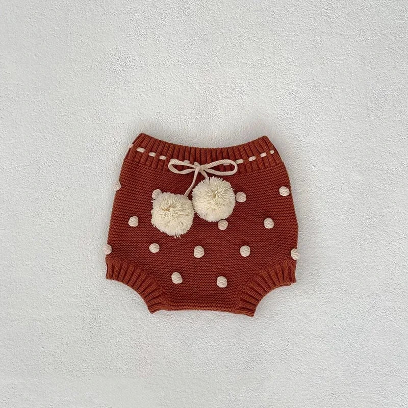 ブルマパンツ red / 66cm ベビーパンツ ニットブルマパンツ ぽんぽん 水玉ドット刺繍 ショートパンツ レッド