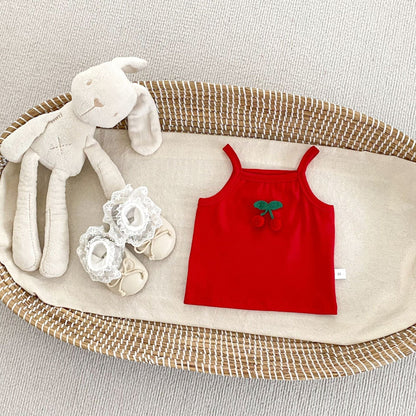 ノースリーブセットアップ red / 66cm チェリーワンポイントキャミソール/さくらんぼフリルブルマパンツ【mh0009703】