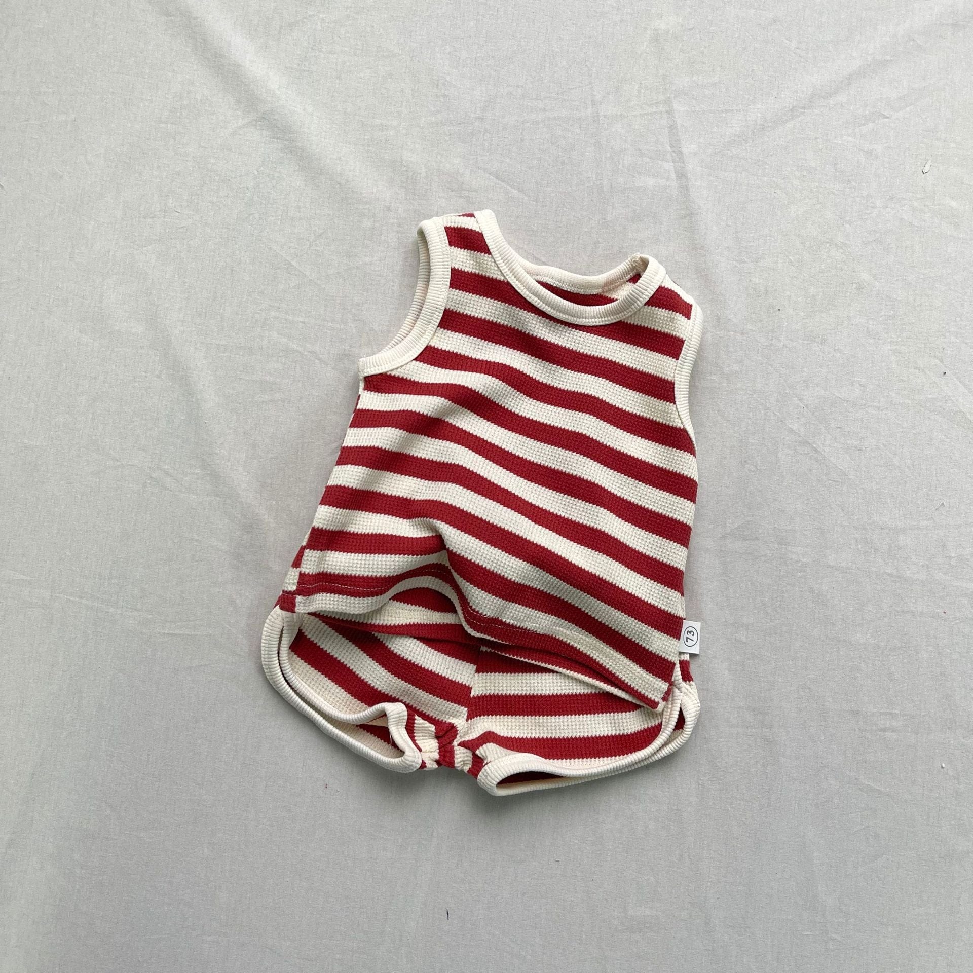 ノースリーブセットアップ Red / 73cm ボーダータンクトップショートパンツセットアップ 2点セット【mh0009423】