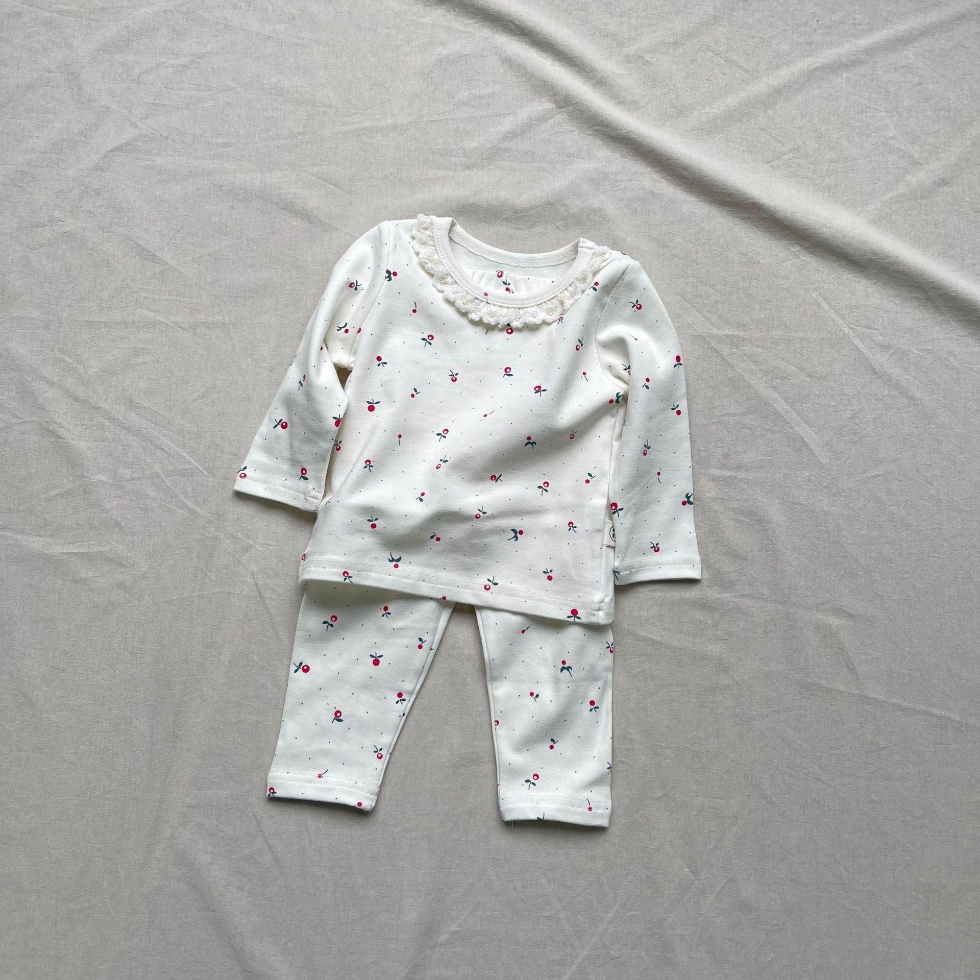 長袖パジャマ Red / 73cm フラワー小花柄プリント長袖パジャマセット【mh0009437】