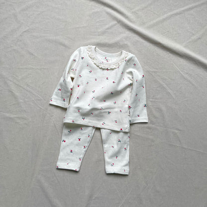 長袖パジャマ Red / 73cm フラワー小花柄プリント長袖パジャマセット【mh0009437】