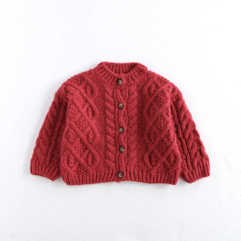 カーディガン・パーカー Red / 80cm 12M キッズカーディガン アラン編みケーブルニットざっくり長袖ジャケット【mh0008050】