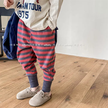 ロングパンツ・スウェットパンツ red / 80cm キッズパンツ ボーダー柄ジョガーパンツ アーミーグリーン/レッド/2カラー