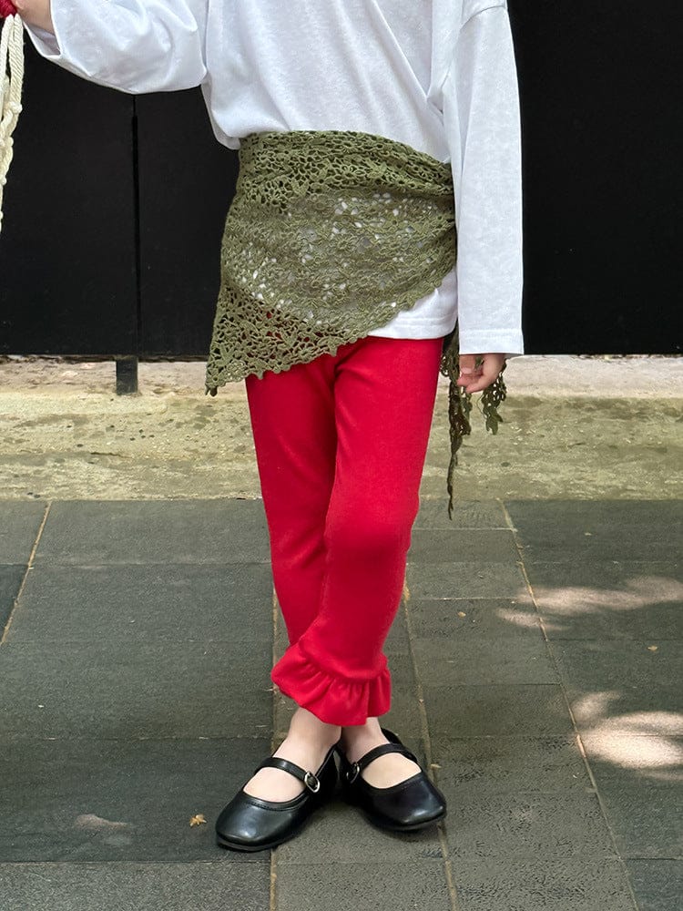 レギンスパンツ Red / 90cm 裾フリルガーリーレギンスパンツ【mh0010585】