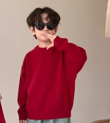 ニット・セーター red boy style / 90cm キッズセータートップス ニット長袖ワンピース レッド リンクコーデ 兄弟 姉妹 お揃いコーデ ユニセックス 男の子 女の子 子供服