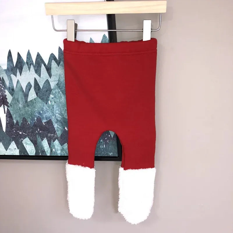 ロンパースセットアップ red pants / 66cm 6M ベビーロンパース/タイツ クリスマスサンタ長袖ボディスーツ+ボンネット帽子/足つきレギンスパンツ【mh0008055】