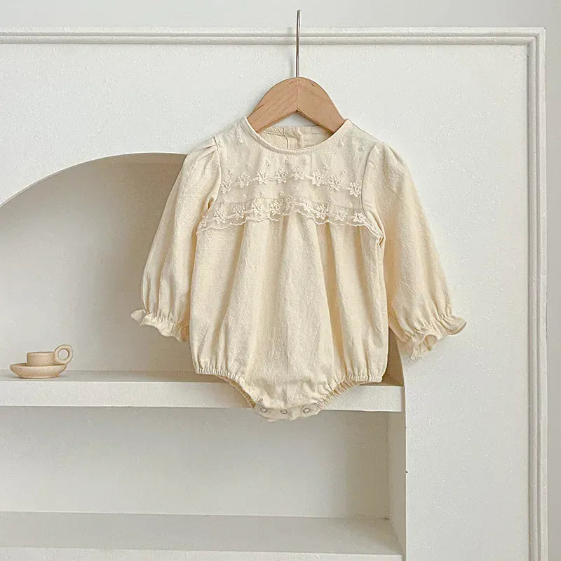 長袖ロンパース romper / 66cm 0-6m ベビーロンパース/キッズワンピース レースフラワー長袖ボディスーツ/ワンピース リンクコーデ 姉妹 お揃いコーデ【mh0007422】