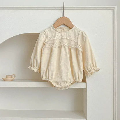 長袖ロンパース romper / 66cm 0-6m ベビーロンパース/キッズワンピース レースフラワー長袖ボディスーツ/ワンピース リンクコーデ 姉妹 お揃いコーデ【mh0007422】